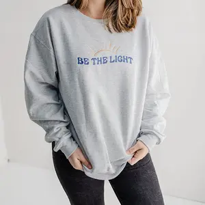 Embroidered Be The Light Sweatshirt, Womens Christian Crewneck Sweatshirt, Faith Based Embroidery Pullover