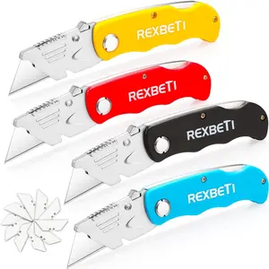 4-Pack Folding Pocket Utility Knife Quick-change SK5 Box Cutter for Cartons, Cardboard and Boxes, Back-lock Mechanism with 10 Extra Blades set Hand Tools Cuttinggift