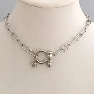 Carabiner Chain silver choker Necklace with Clasp chain and padlock
