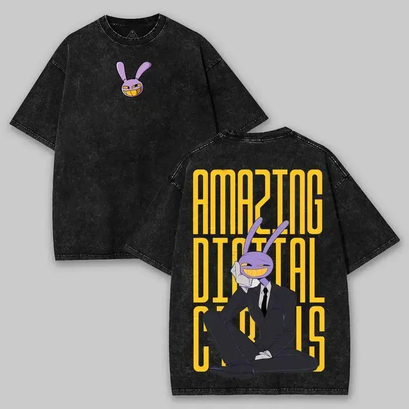 The Amazing Digital Circus Jax Graphic T Shirt Vintage Washed Heavyweight Cotton Oversized Tee Suit Purple Rabbit Indie Animation Merch Acid Wash Men Women Unisex Retro Streetwear Y2K Aesthetic Trending Summer Outfits Gifts Washable Unisex T-shirt