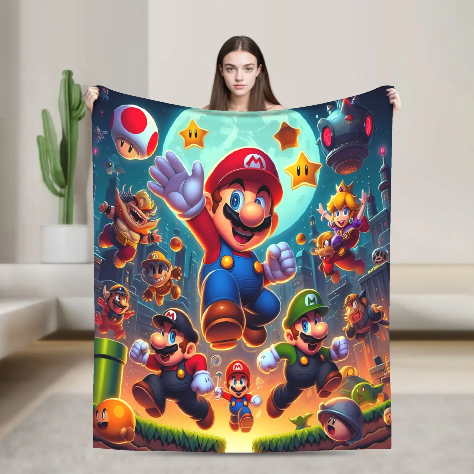 Super Marios Bros Cartoon Warm Soft Blanket Travel Plush Throw Blanket Novelty Bedroom Flannel Bedspread Sofa Bed Cover,figure,man,gentle,grad,breathable