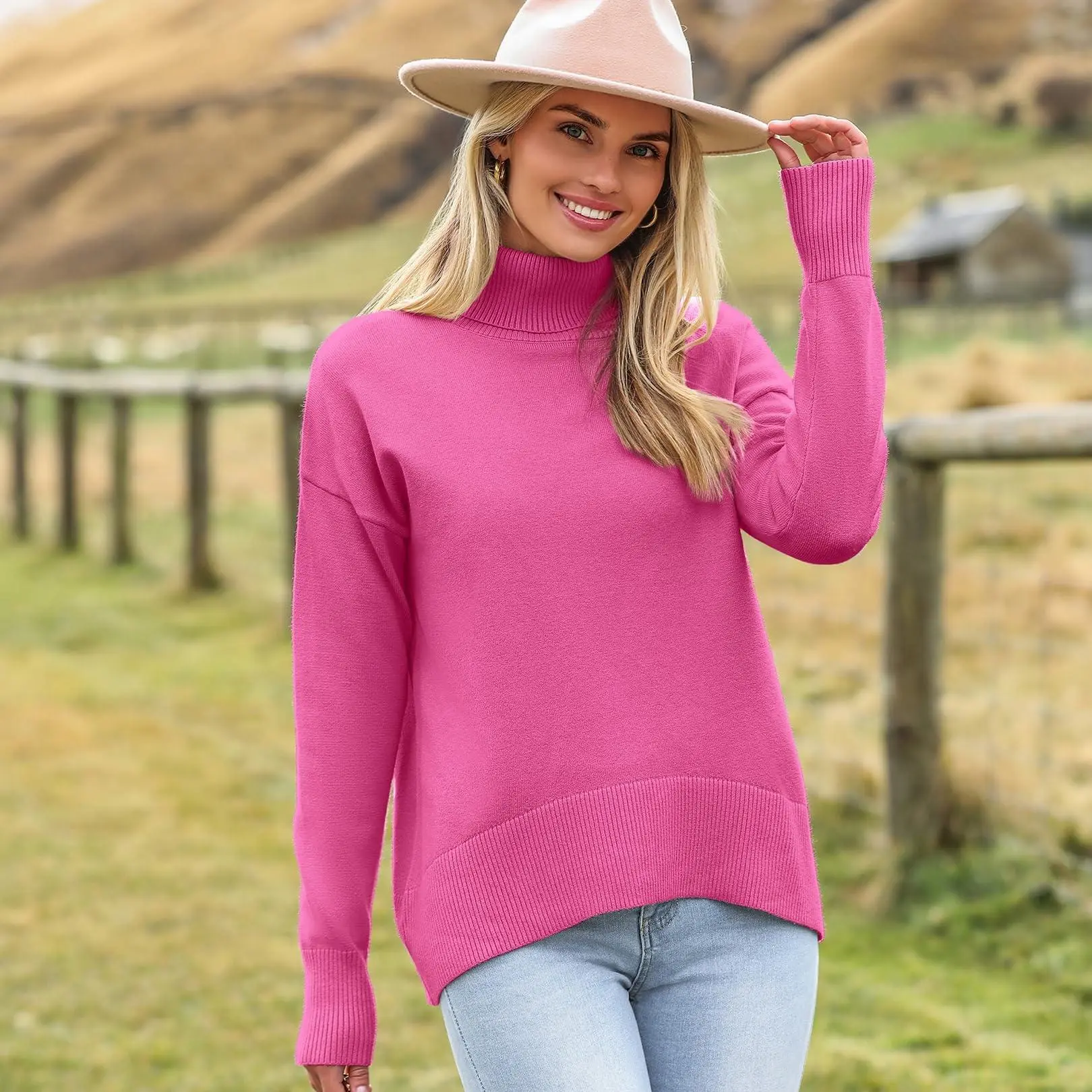 ZEAGOO Women's Cozy Chunky Knit Turtleneck Long Sleeve Pullover - 20254 Fall-Winter High-Low Hem Knitwear Top, Work & Party-Ready, XL Size, Line Dry Compatible, Lady, High Neck, Plain