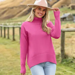 ZEAGOO Women's Chunky Knitting Long Sleeve Turtleneck Pullover - 20254 Fall-Winter High-Low Hem Trendy Basic Jumper Top