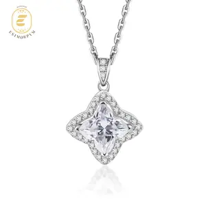 Moissanite 1.1ct Brilliant Iced-Out Lily Bulb Four-Leaf Clover Pendant Necklace Luck and Love Moissanite Jewelry Engagement Wedding Anniversary Perfect Gifts