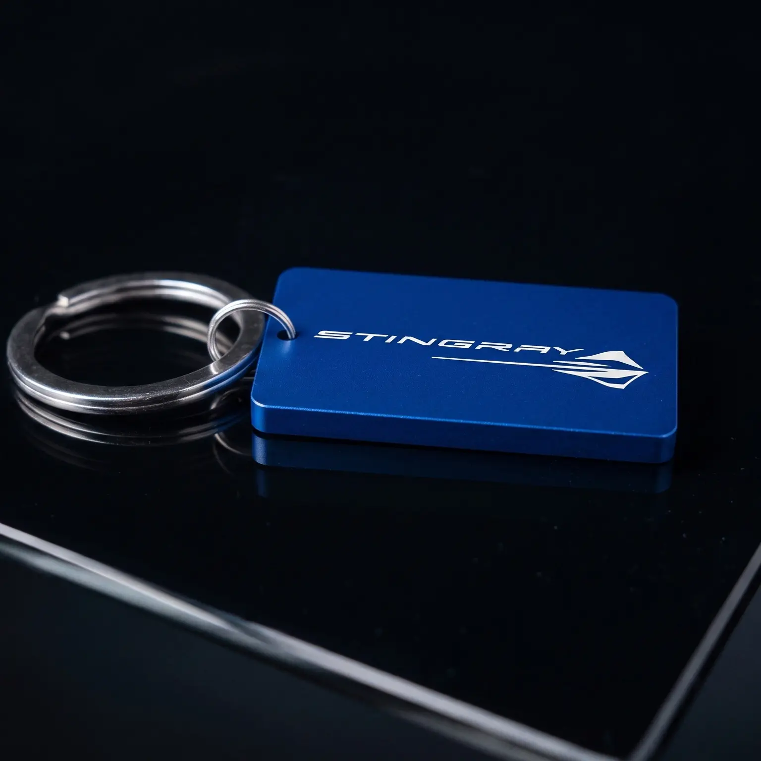 Stingray C8 Corvette Keychain Titanium Blue Engraved Both Sides