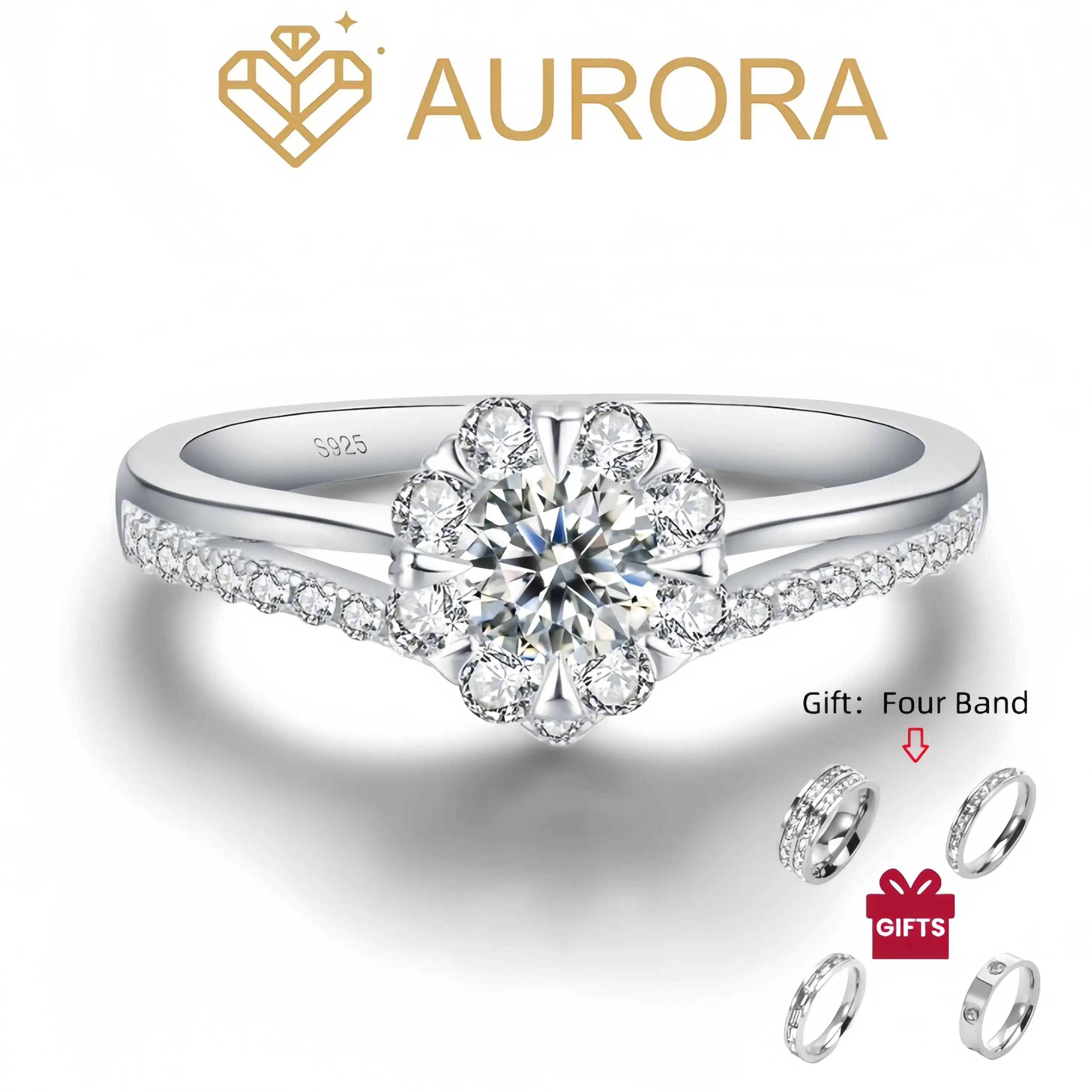 【#26 Gardenia】Moissanite rings with 925 Sterling Silver 0.5Carat Anniversary Auspicious Wedding Engagement Jewelry Synthetic Moissanite