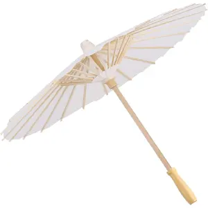 Paper Umbrella Oil Paper Decorative Umbrella, White Color Parasol for DIY Crafts, 23.6 Inches Wood Stick Oil Paper Umbrella Parasol Wedding Bridal Party Decor