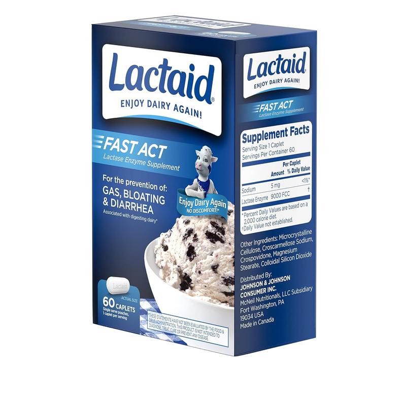 Lactaid Fast Act Lactose Relief Caplets – 60 Travel Packs with Lactase Enzyme