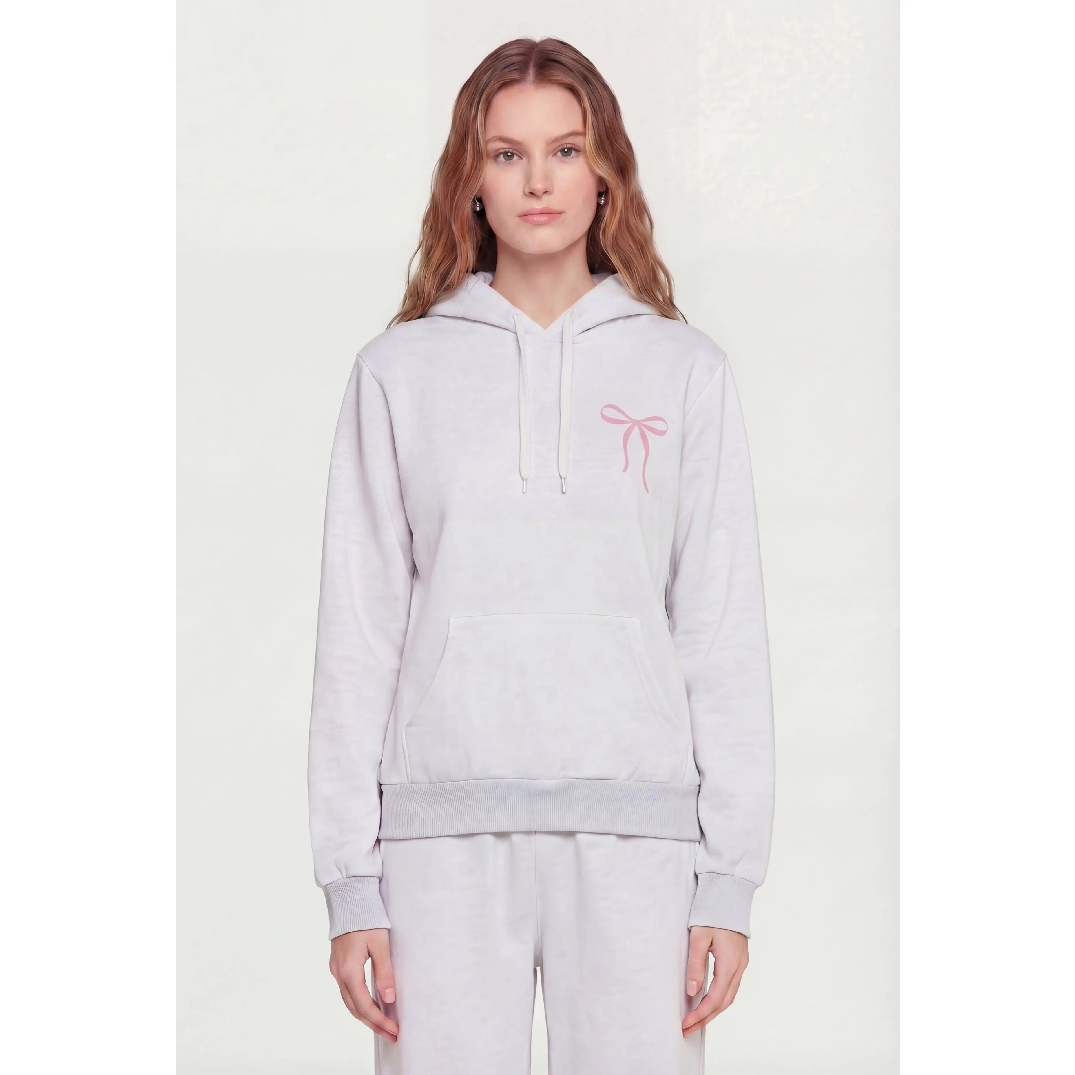 Bow Graphic Kangaroo Pocket Pullover Hoodie