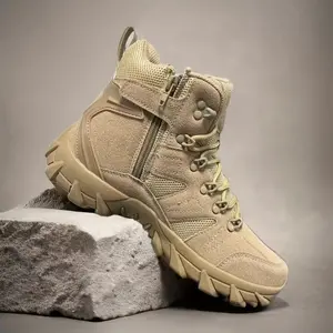 Men's thick soled wear-resistant hiking and mountaineering outdoor boots, non slip rubber soles, short sleeved work wear boots, trendy high top boots