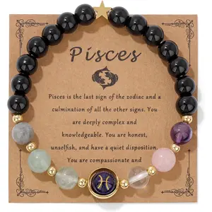 Chakra Zodiac Bracelets for Women Men, 12 Constellations Inspiration Healing Crystal Stone Beads Zodiac Bracelet Birthday Constellation Gifts for Women Men Horoscope Spiritual Jewelry Bracelet Gifts