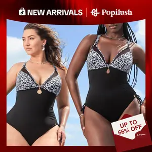 Popilush Women's One-Piece Built in Shapewear Swimsuit Deep V Neck  Print Sheer Push-Up Bathing Swimsuit #Summervibe