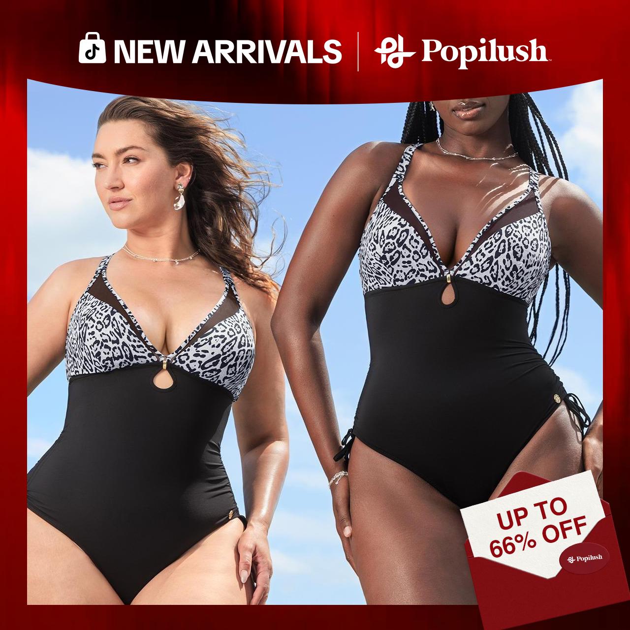 Popilush Women's One-Piece Built in Shapewear Swimsuit Deep V Neck  Print Sheer Push-Up Bathing Swimsuit #Dealsforyoudays