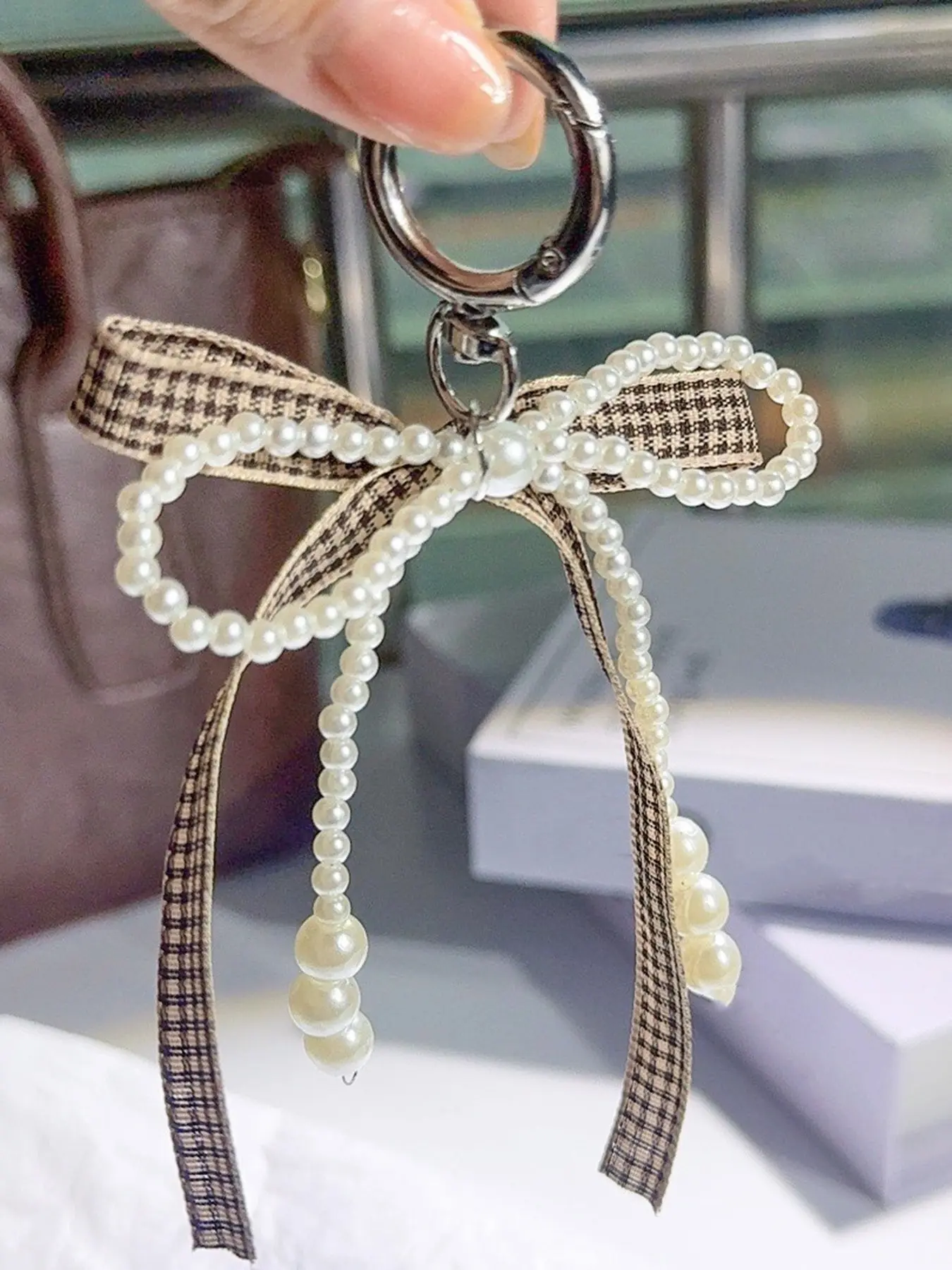 Classic simple bow pendant, niche design plaid key chain cute accessories, bag key chain pendant, Keychain Accessory, Bag Charm Keychain