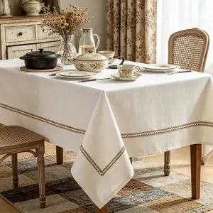 Linen Tablecloth with Decorative Woven Stripe, Spill & Wrinkle Resistant Table Cloth Rectangle Table, Farmhouse Tablecloths Textured Fabric for Dining,Kitchen,Everyday & Holiday Decor,6