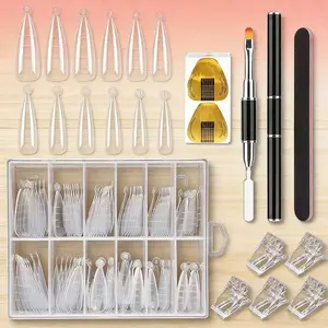 Nail Extension Mold Kit with Scale Nail Tips, Crystal Clips, Square Nail Forms, UV Gel Brush, Cuticle Pusher, Nail File, DIY & Salon Use