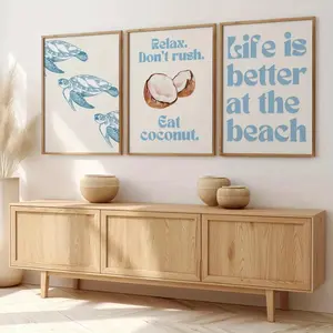A Trio of Coastal-Themed Wall Art Pieces, Featuring Light Blue Nautical Prints That Evoke a Sense of Calm, Perfect for Decorating Living Rooms Or Bedrooms. an Ideal Summer Gift That Adds a Touch of Joy to Your Decor, Designed to Be Frameless.