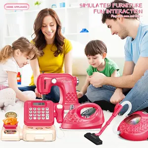 Kitchen Appliance Toy Set with Coffee Maker Mixer Washing Machine Microwave Iron Vacuum Cleaner Bread Maker, Realistic Lights Sounds, 3-8 Years