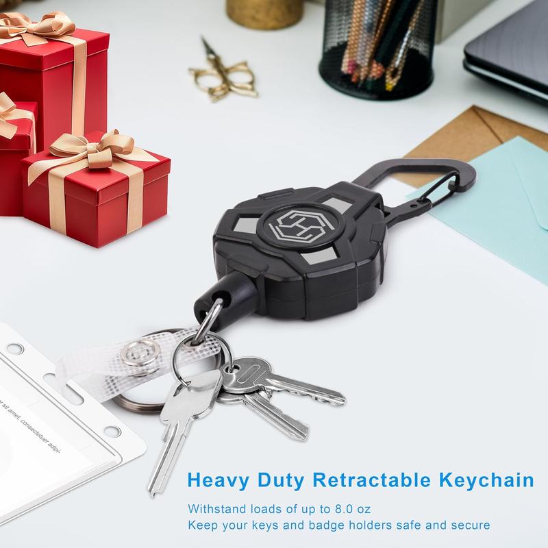[New Deal] 2-Pack Retractable Keychain - Heavy Duty Badge Holder, ID Badge Reel, Carabiner Badge Clip, Tactical Key Chain with 32" Steel Retractable Cord, 8.0 oz
