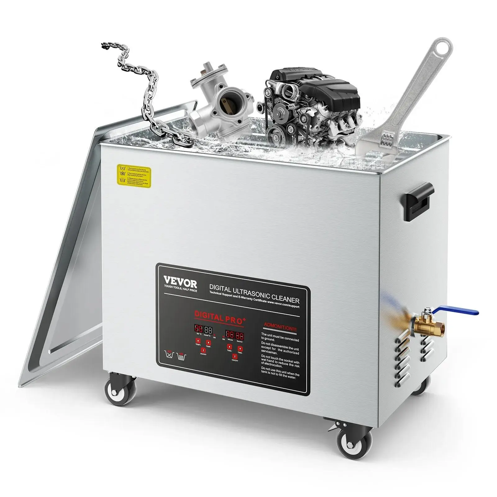 VEVOR 50L Heavy Duty 40kHz Ultrasonic Cleaner Tool, 840W Stainless Steel Unit with Cleaning Basket, Digital Display & Wheels for Hardware, Metal Industrial Parts, Carburetors Deep Clean