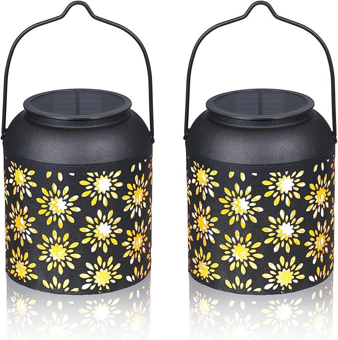 LeiDrail Solar Hanging Lantern with Floral Cutout Pattern – Waterproof Metal Outdoor Garden Light