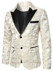 Men's Casual Floral Texture Blazer Jacket Suits, Woven Fabric, Fitted Design, Perfect for Weddings Parties Stage Performances, Birthday Gift Idea