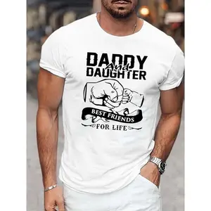 Daddy Daughter Graphic Print Men's Creative Top, Casual Short Sleeve Crew Neck T-shirt, Men's Clothing For Summer Outdoor
