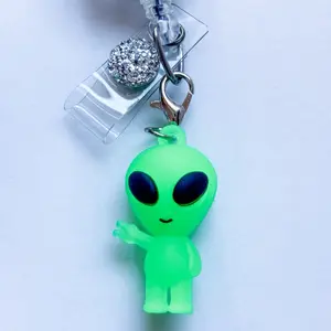 Glow-in-the-Dark Alien Charm with Secure Clip Zipper Backpack Shoe Charm Badge Reel for Easy Attachment
