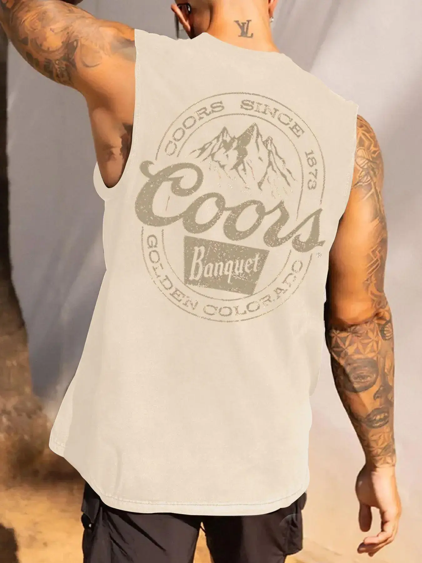 Men's Mountain & Letter Print Vintage Tank Top, Stylish Tank, Loose Casual Street Sleeveless Top for Summer, Men's Top for Daily Wear, Casual Sleeveless Vest, Stylish Tank Tops