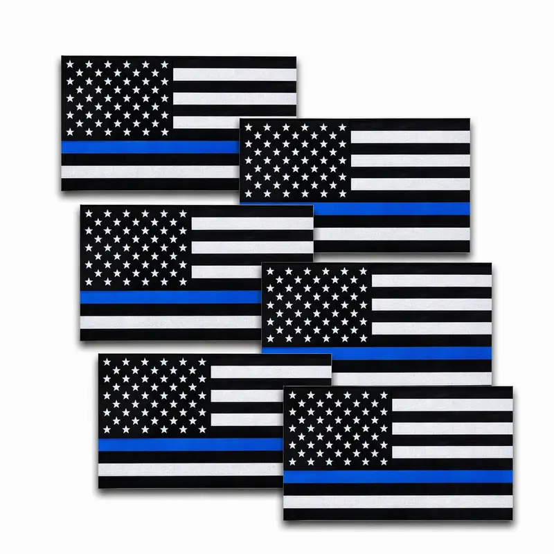 6pcs Reflective US Flag Stickers, Thin Blue Line American Flag Decal Car Laptop Bumer Sticker 5"x3" Vinyl, Support USA Police and Law Enforcement Officers thin blue line flag decal