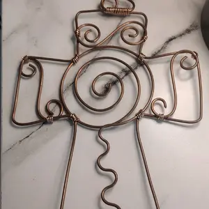 Copper Cross Necklace - Simple Design with Unique Copper Wire Artwork