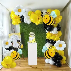 117pcs Bee balloon garland arch kit black yellow white balloon with bee daisy balloons for theme Birthday Party baby shower decorations