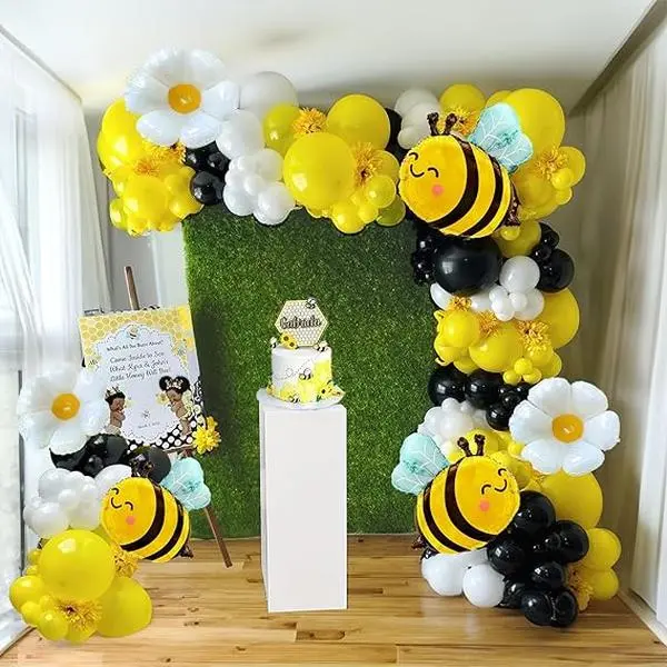 117pcs Bee balloon garland arch kit black yellow white balloon with bee daisy balloons for theme Birthday Party baby shower decorations