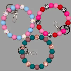 Handmade Stretchy Silicone Beaded(15mm)Wristlet Keychain  Red Stretchy String