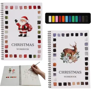 2 Pcs Watercolor Workbook, Travel Watercolor Set, Watercolor Paint Books, Painting Book Kit with 12 Colors Watercolor Paint Set and Brush - (Winter and Reindeer)