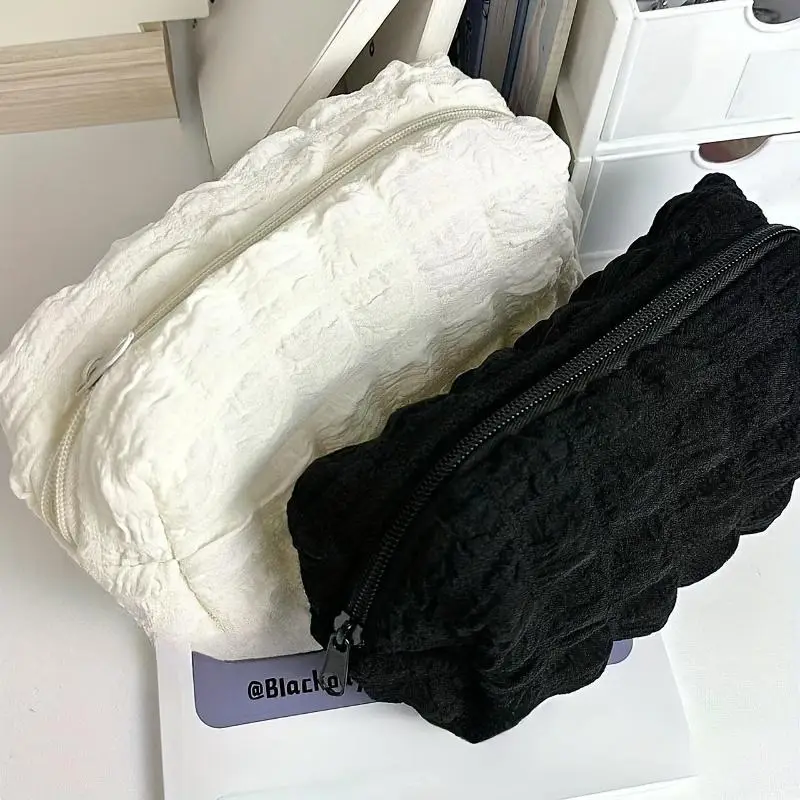 Large Capacity Pencil Case, 2 Counts Lovely Soft Puff Design Pen Bag, Stationery Storage Bag for Home School Office Dormitory