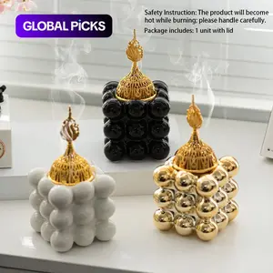 Square Ceramic Incense Burner, Modern Desktop Incense Burner for Room Scents, Home Fragrance Holder for Home & Office Desktop Decoration, Ramadan Decoration for Aromatherapy Scent Diffuser