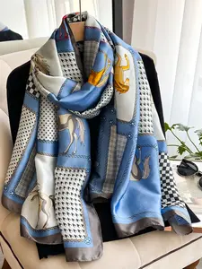 Women's Houndstooth Print Scarf, Elegant Fitted Lightweight Wrap, Ideal for Outdoor Beach Sun Protection, Spring Summer Accessory