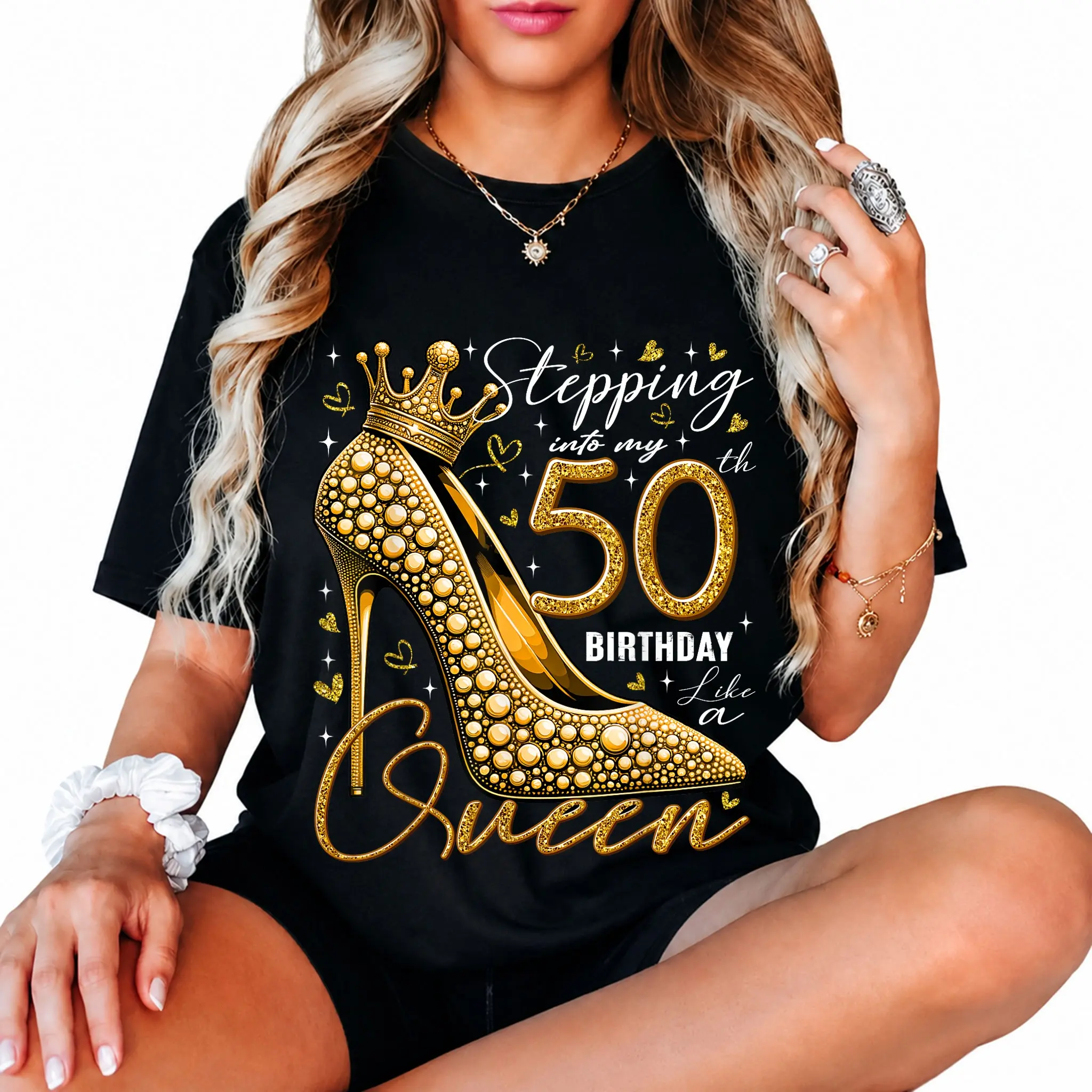 100% Cotton 50 Year Old Gifts High Heels Stepping Into My 50th Birthday T-Shirt
