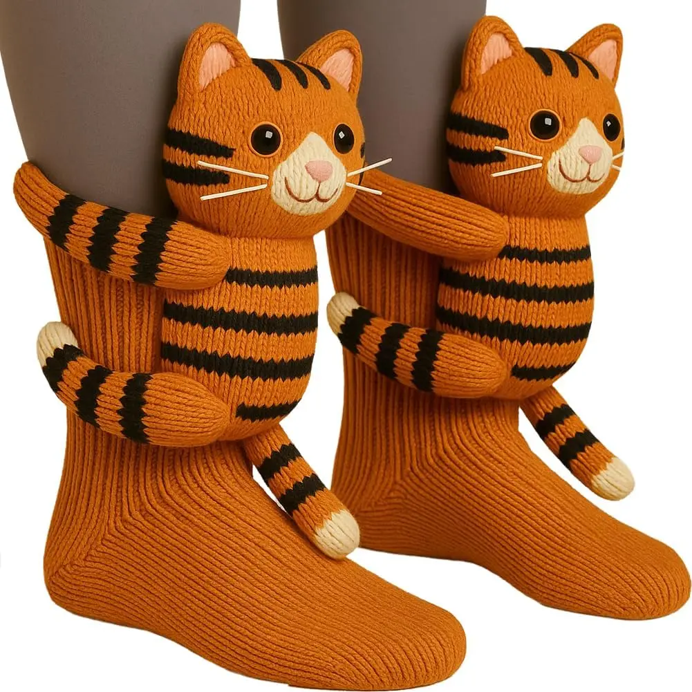 Women’s 3D Knit Sloth Animal Socks, Cute Hug Novelty Socks, Hand Crocheted Warm Cozy Crew Socks for Women & Big Kids, Funny Christmas Gift Womenswear Womenswear Bridal