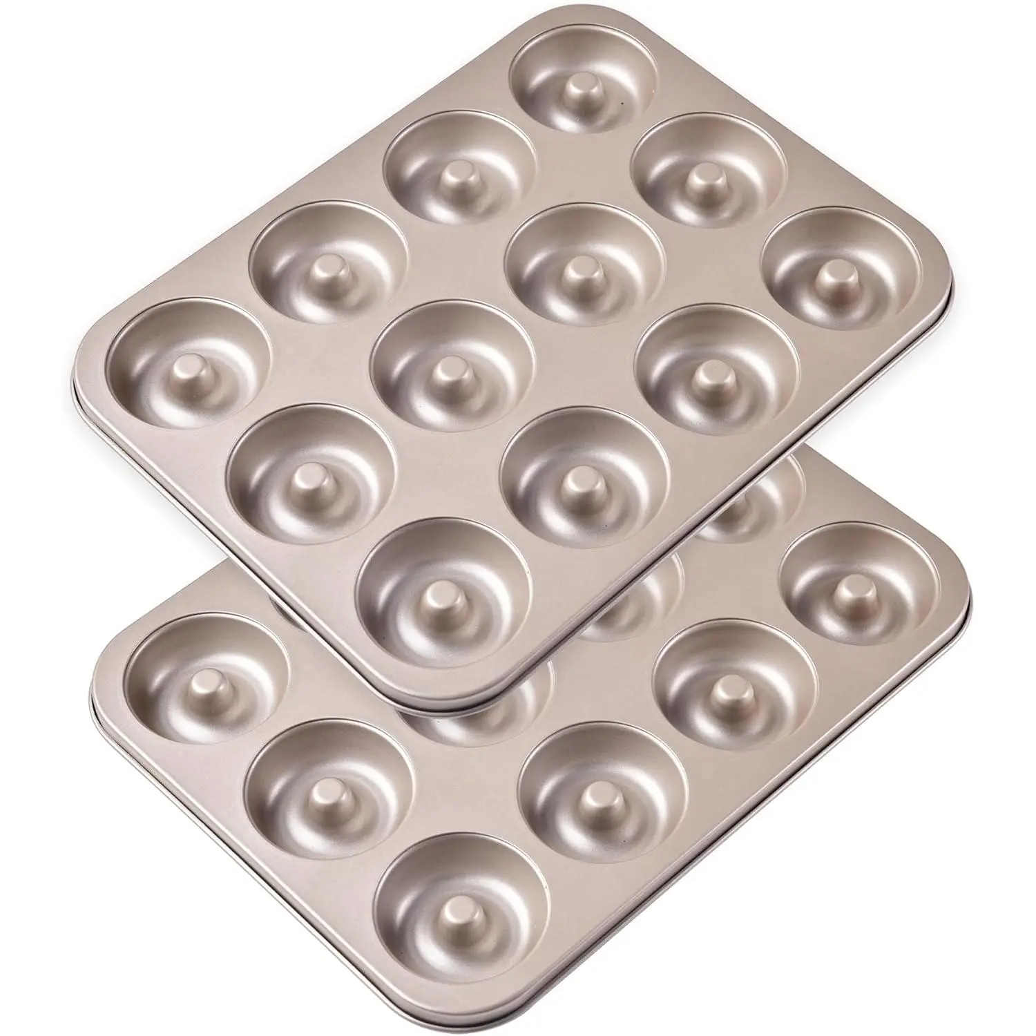 Champagne Gold Non-Stick 12-Cavity Donut Pan, Oven-Safe Bakeware for Baking Donuts and Cakes, Donut Pans