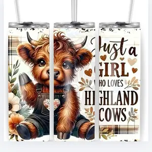 Just a girl who loves high land cow 20oz Stainless Steel Tumbler Durable Eco-Friendly 20-ounce Straight Tumbler with Customizable Prints for Hot or Cold Drinks