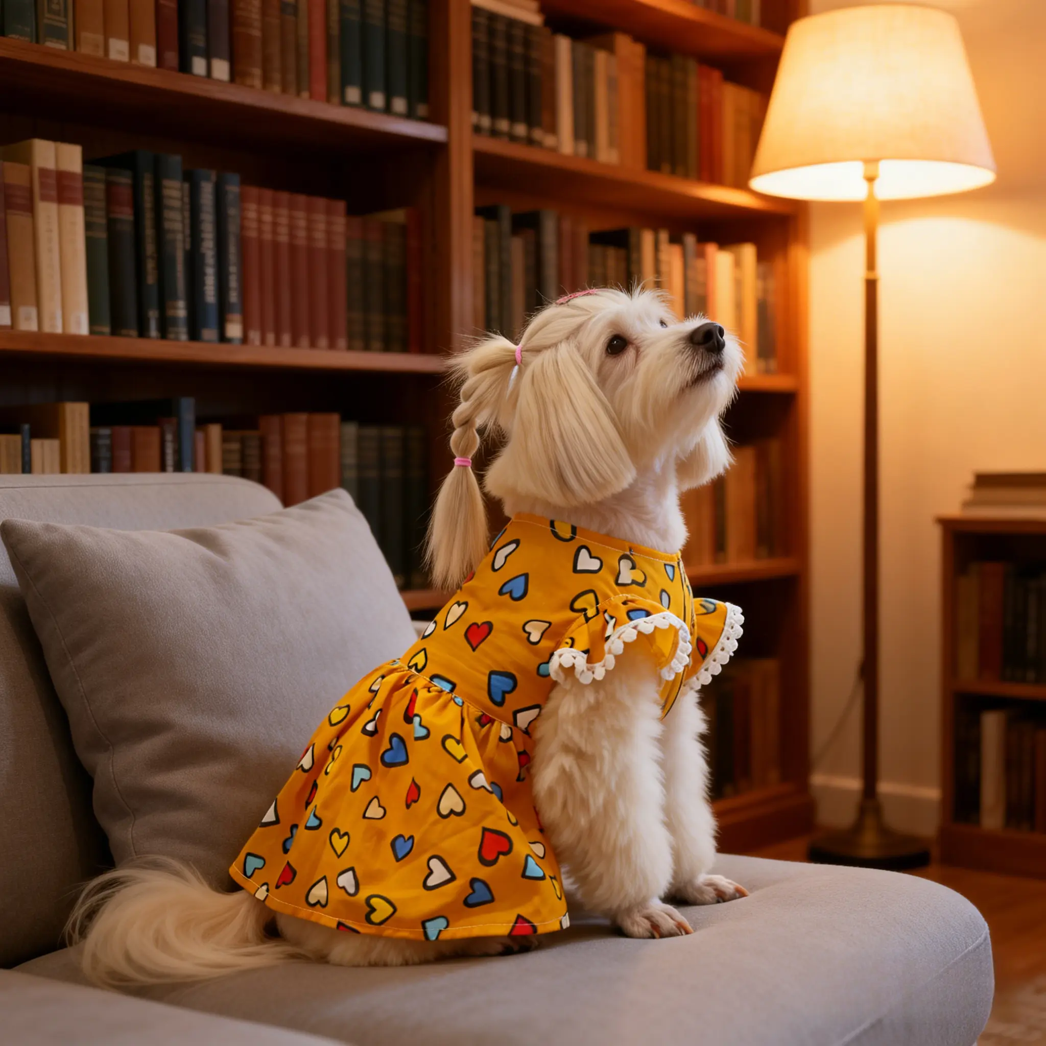 Pet All-Season Outfits - Practical, Versatile, Comfortable 2-Piece Set: Heart Print Yellow-Sleeve Dress & Stripe Halter Princess Tutu for Small, Medium Cats and Dogs