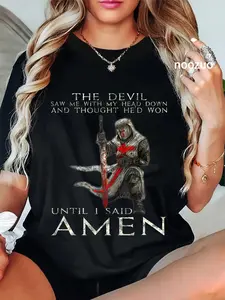100% Cotton Unisex The Crusader T Shirt - The Devil Saw Me - Knight Templar T-Shirt Casual Graphic Printed Vintage Tshirt