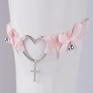 Drop Shipping Garter Belt for Cross Pendant Bowknot Leg Ring Thigh Sexy Harajuku Harness Suspender for Stocking Black Adjustable Lace White