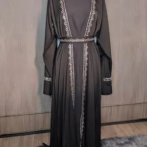 Dubia Open Abaya - Elegant Dubai Style with Floral Leaf Rhinestone Pattern for Eid Weddings & Special Occasions
