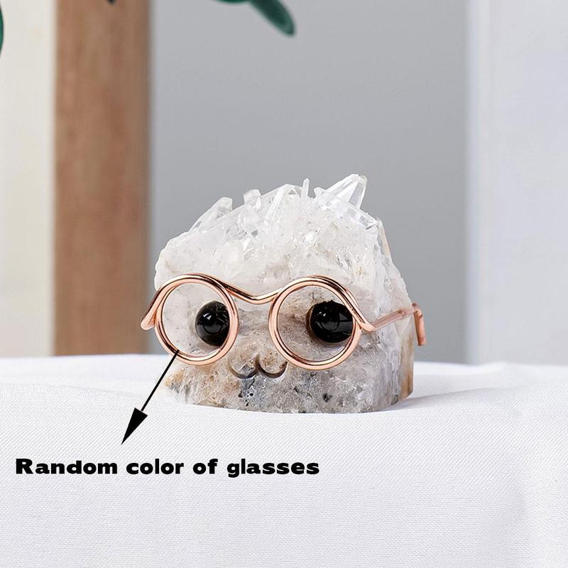Random Color Natural Crystal Gemstone Pet Figurines with Glasses, 1/3/5 Counts DIY Handmade Crystal Carving Fengshui Sculptures, Pet Memorial Ornaments, Home Garden Decor Natural Crystal Set