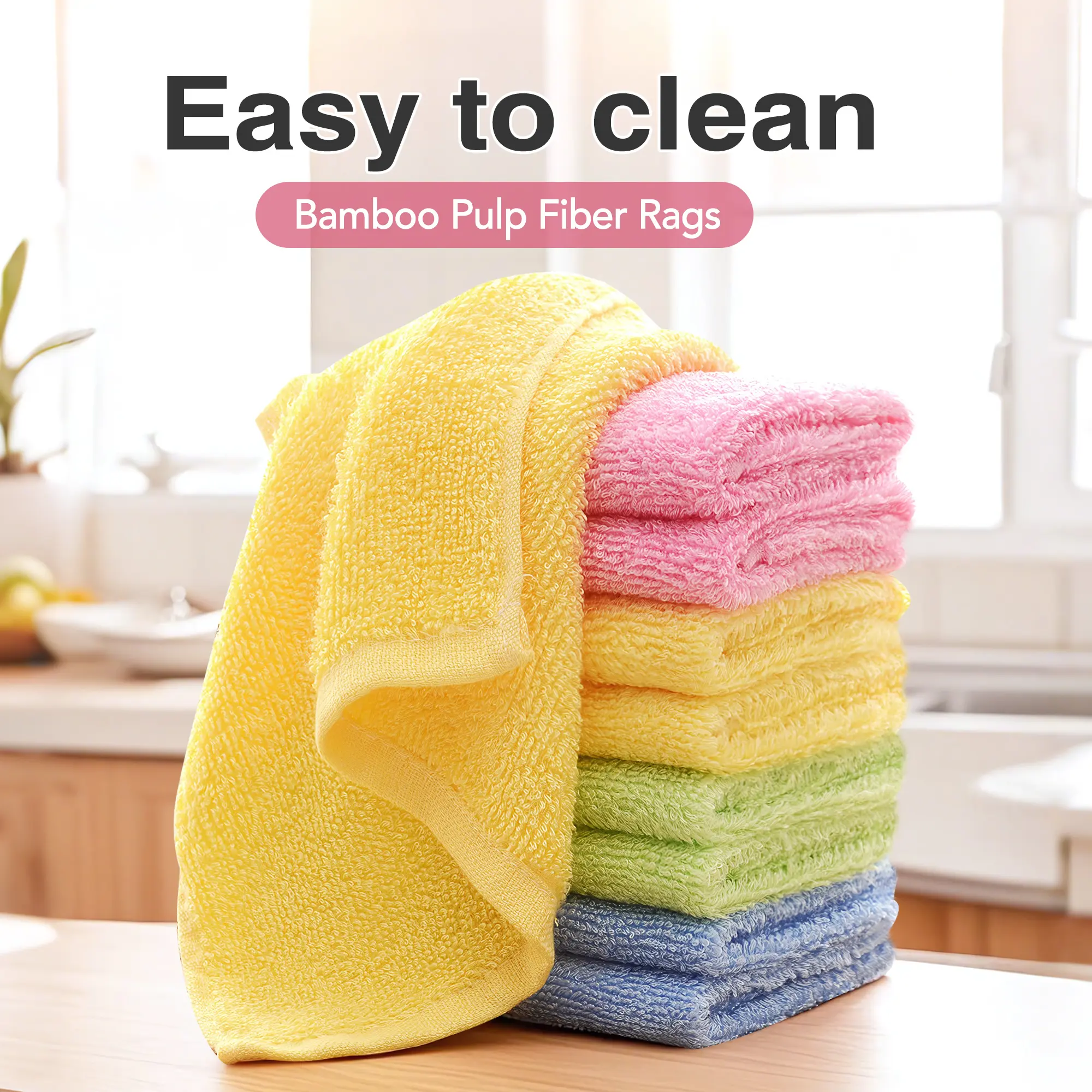 10-Count Bamboo Pulp Fiber Microfiber Cleaning Towels - Soft, Absorbent, Reusable, Skin-Friendly Assortment Pack for Kitchen/Car, Easy-to-Clean All-Purpose Cleaning Cloths, Soft Cleaning Towel