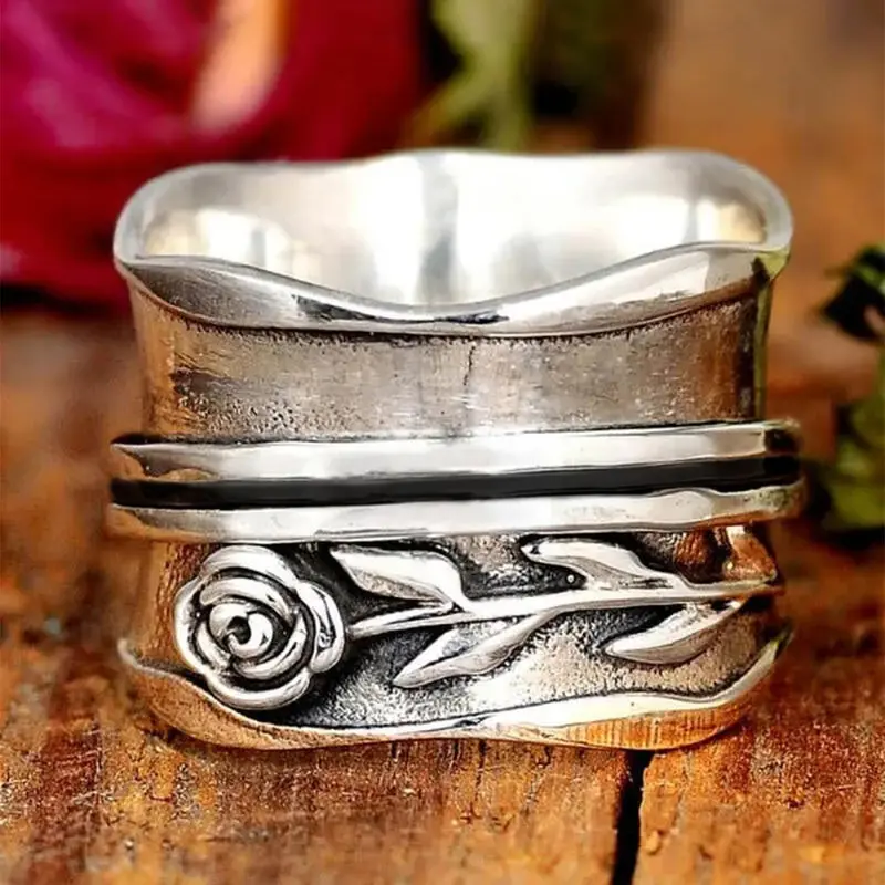 Vintage Flower Engraved Decorated Wide Elegant Ring, Vintage Bridal Ring, Statement Rings, Finger Rings, Engagement Promise Ring, Fashion Accessories for Women, Alloy Jewelry, Wedding Engagement Anniversary Party Jewelry Gifts