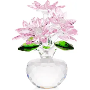 YWHL Pink Crystal Flower Figurine with Stand, Flower Gifts for, Beautiful Art Collectible Statue for Home Table Centerpiece(Pink